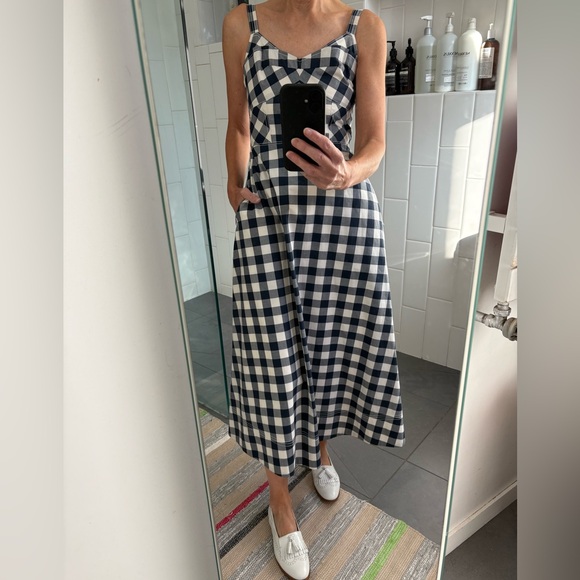 La Ligne Dresses & Skirts - La Ligne Cotton Navy/White Large-scale Gingham Maxi Sundress